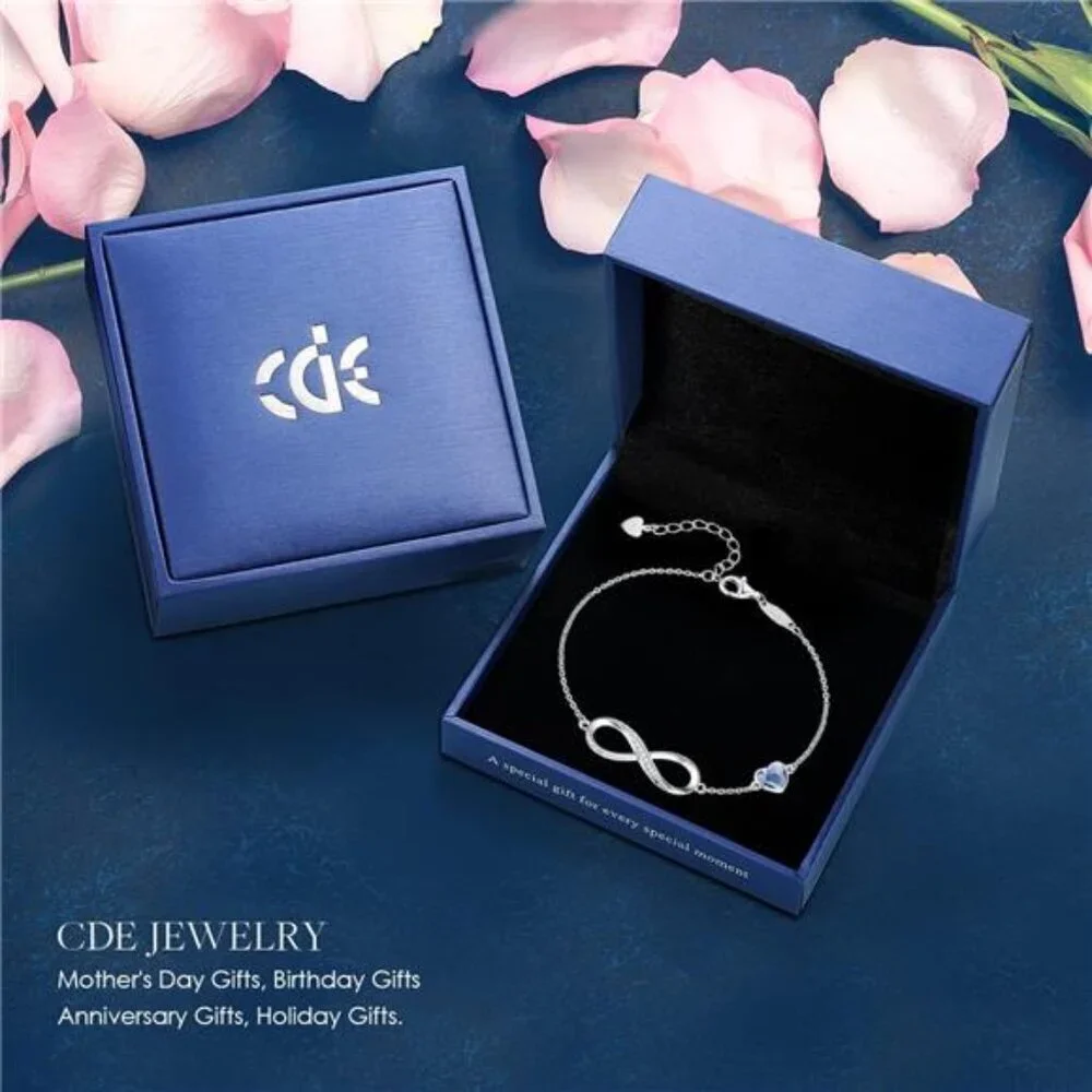 Sterling Silver Infinity Heart Bracelet Women Adjustable Crystal Charm Jewelry